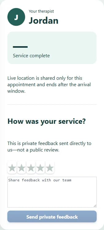 RavenCore private post-service feedback experience