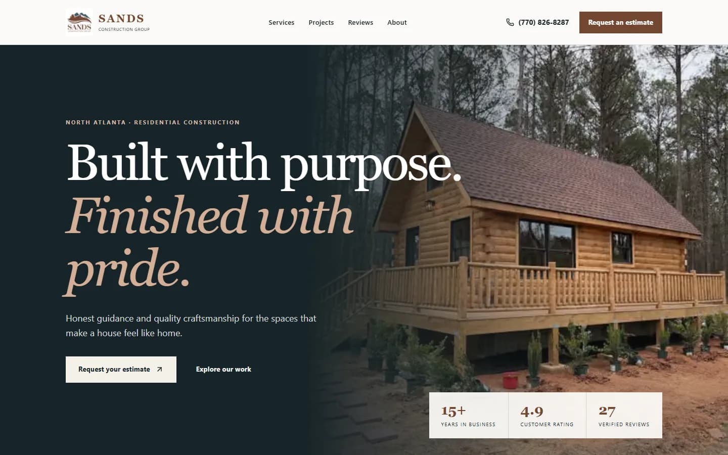 Sands Construction Group website homepage displayed at desktop size