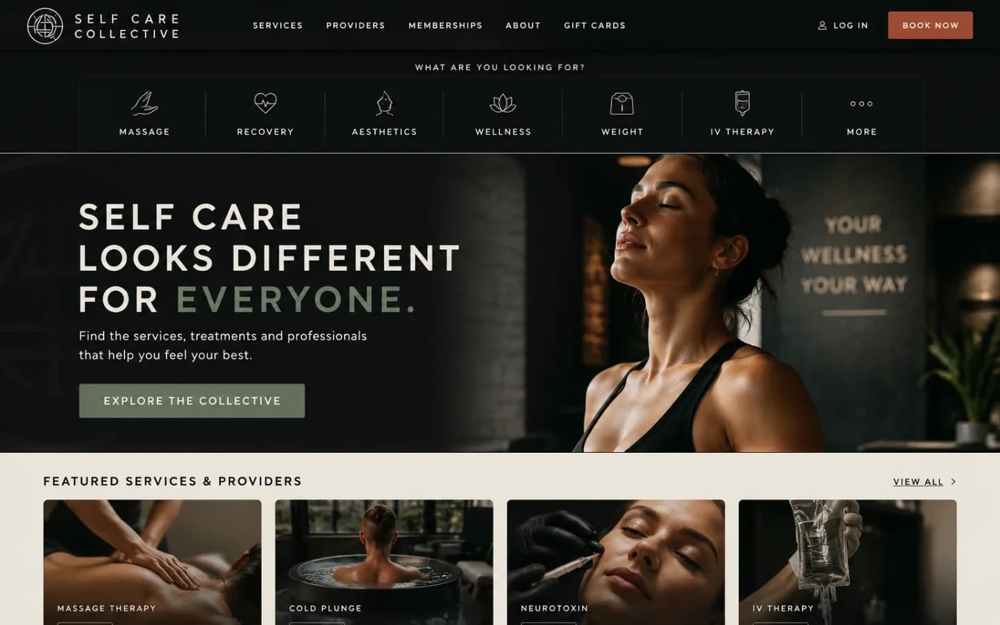 Self Care Collective website homepage displayed at desktop size